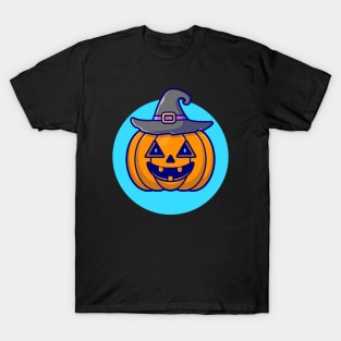 Cute Witch Pumpkin Halloween Cartoon Vector Icon Illustration T-Shirt